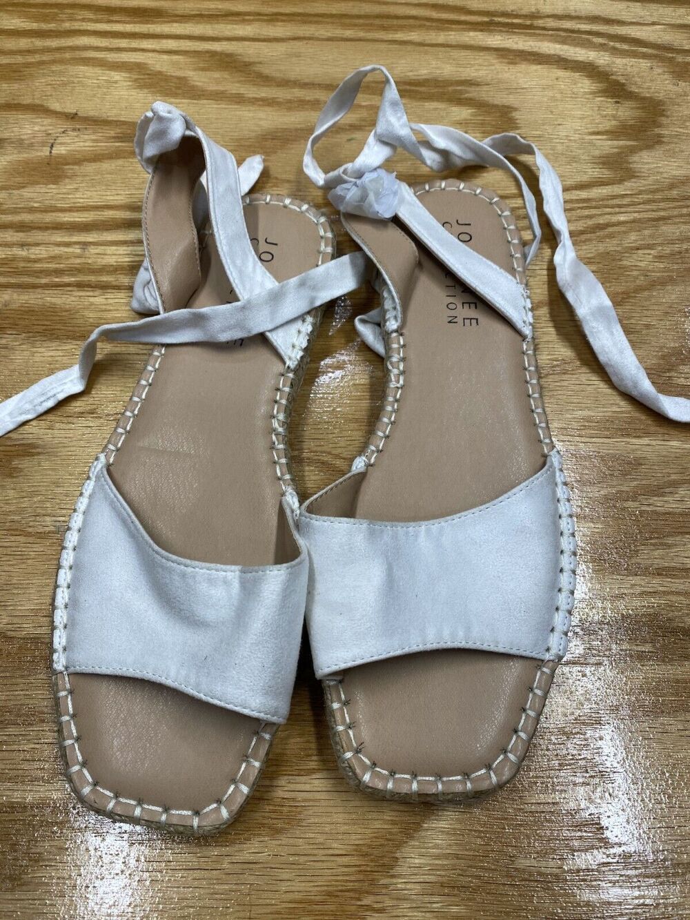 Journee Collection Emelie Espadrille Sandals Women's 8.5 White Ankle Wrap S62